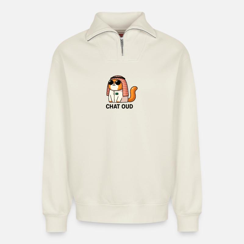 Chatpelle #3 - Chat Oud - Sweat unisexe décontracté en coton biologique à demi-zip – de SPREAD - blanc cassé