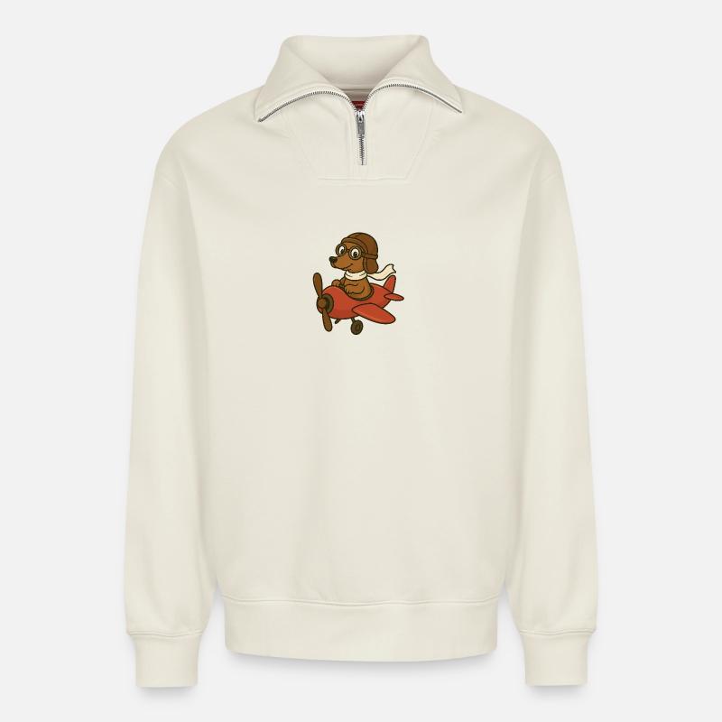 Abenteuerlicher Hund Pilot im Flugzeug - Relaxed Unisex Organic Half Zip Sweatshirt – von SPREAD - Naturweiß