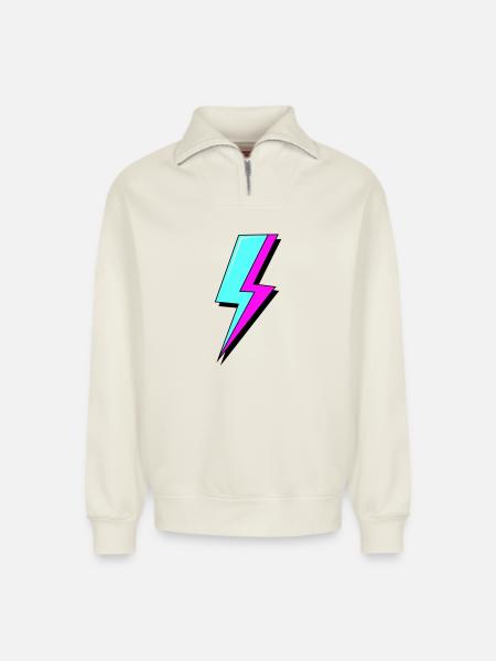 Psychedelic Neon Lightning - Relaxed Unisex Organic Half Zip Sweatshirt – by SPREAD - off white