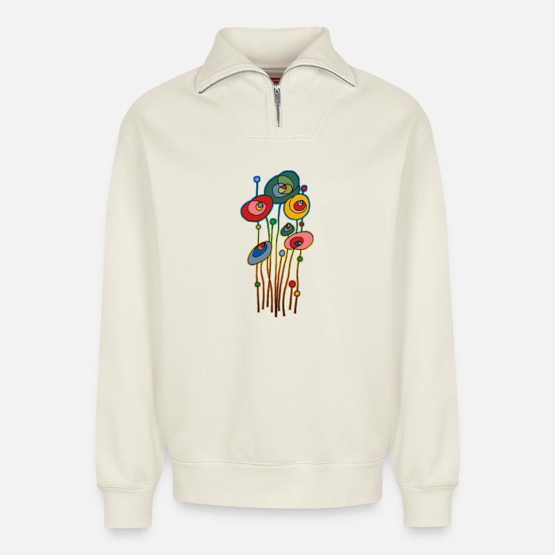 Blumen - Relaxed Unisex Organic Half Zip Sweatshirt – von SPREAD - Naturweiß