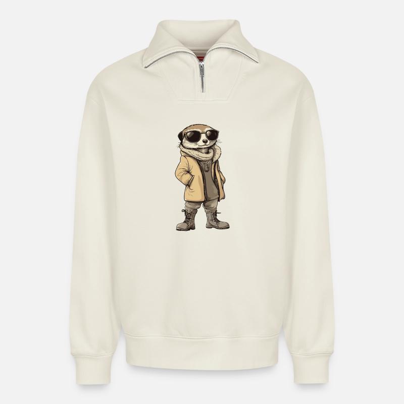 Erdmännchen Cool Winter - Relaxed Unisex Organic Half Zip Sweatshirt – von SPREAD - Naturweiß