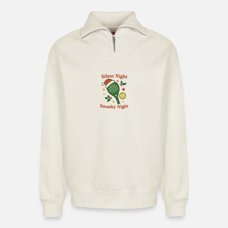 Silent Night Smashy Night - Relaxed Unisex Organic Half Zip Sweatshirt – von SPREAD - Naturweiß