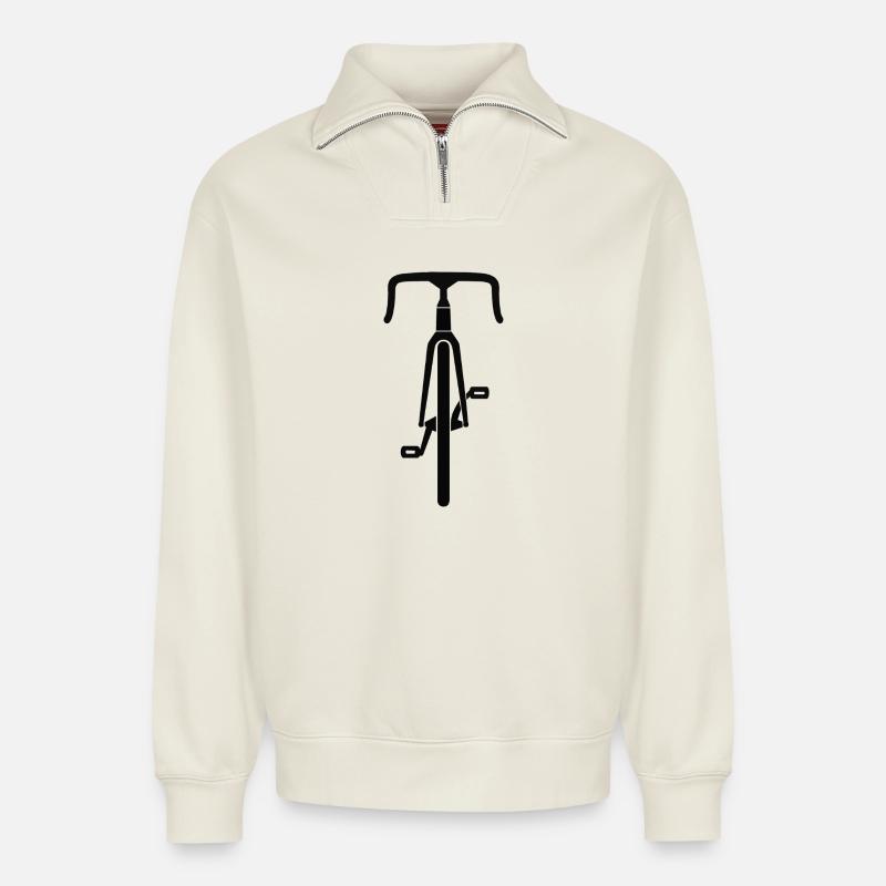 Rennrad Silhouette Frontansicht schwarz - Relaxed Unisex Organic Half Zip Sweatshirt – von SPREAD - Naturweiß
