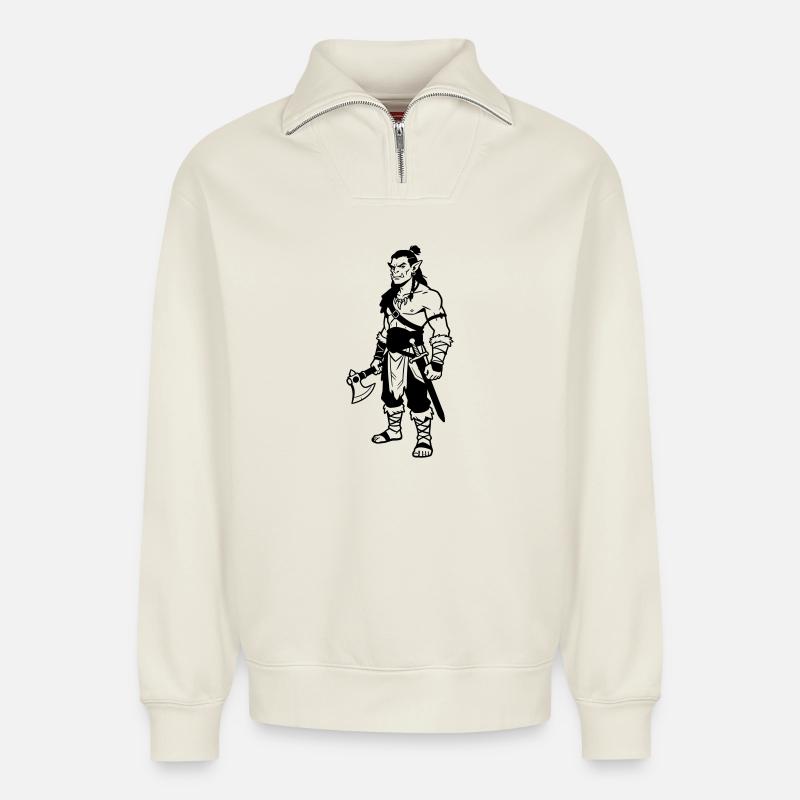 Orc - Relaxed Unisex Organic Half Zip Sweatshirt – by SPREAD - off white