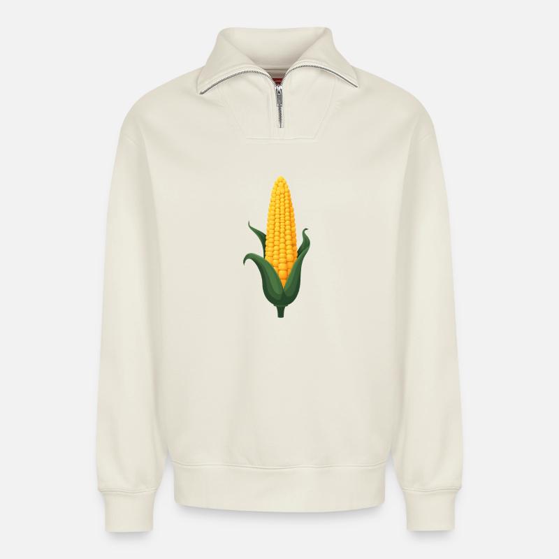 Corn - Relaxed Unisex Organic Half Zip Sweatshirt – by SPREAD - off white