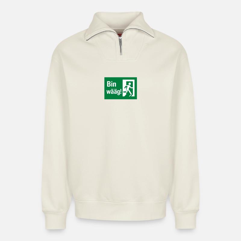 Bin wääg Exit Humor - Relaxed Unisex Organic Half Zip Sweatshirt – by SPREAD - off white