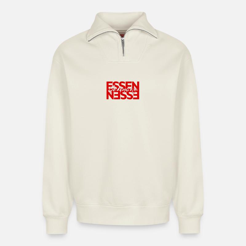 Essen Germany  - Relaxed Unisex Organic Half Zip Sweatshirt – von SPREAD - Naturweiß