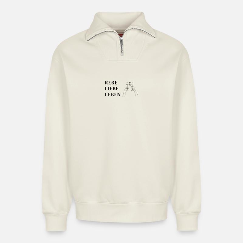 REBE LIEBE LEBEN - Relaxed Unisex Organic Half Zip Sweatshirt – von SPREAD - Naturweiß