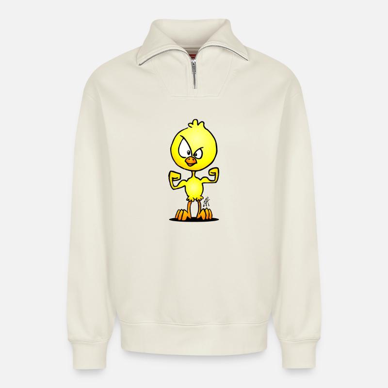 Poussin - Sweat unisexe décontracté en coton biologique à demi-zip – de SPREAD - blanc cassé