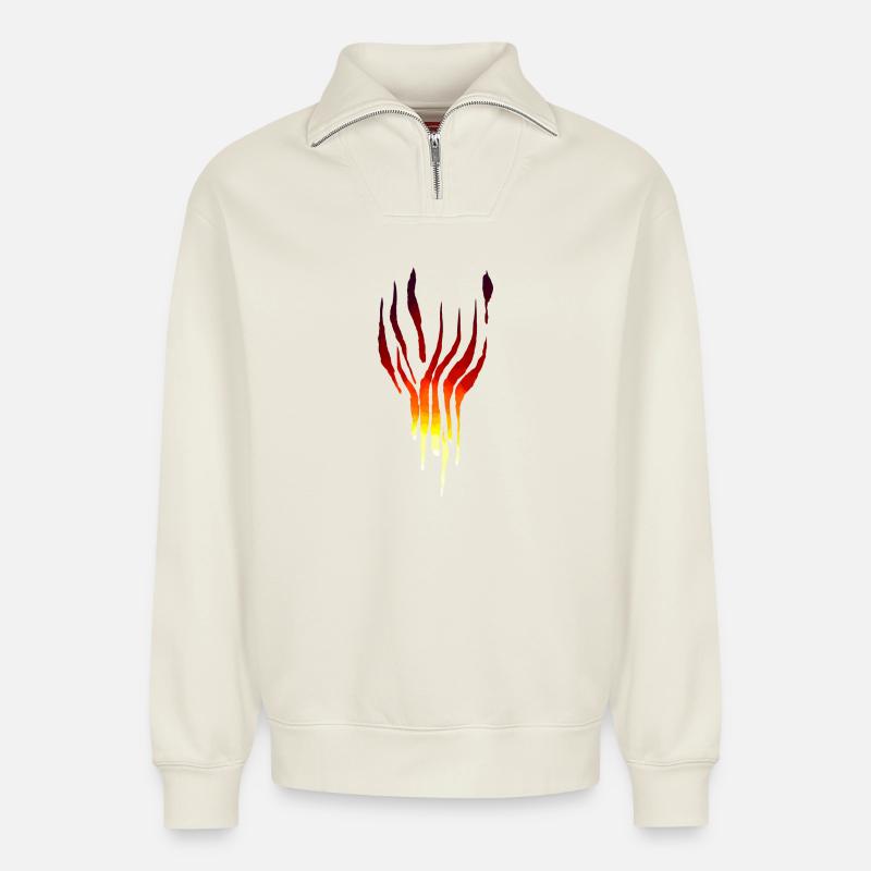 Flammen Tribal - Relaxed Unisex Organic Half Zip Sweatshirt – von SPREAD - Naturweiß