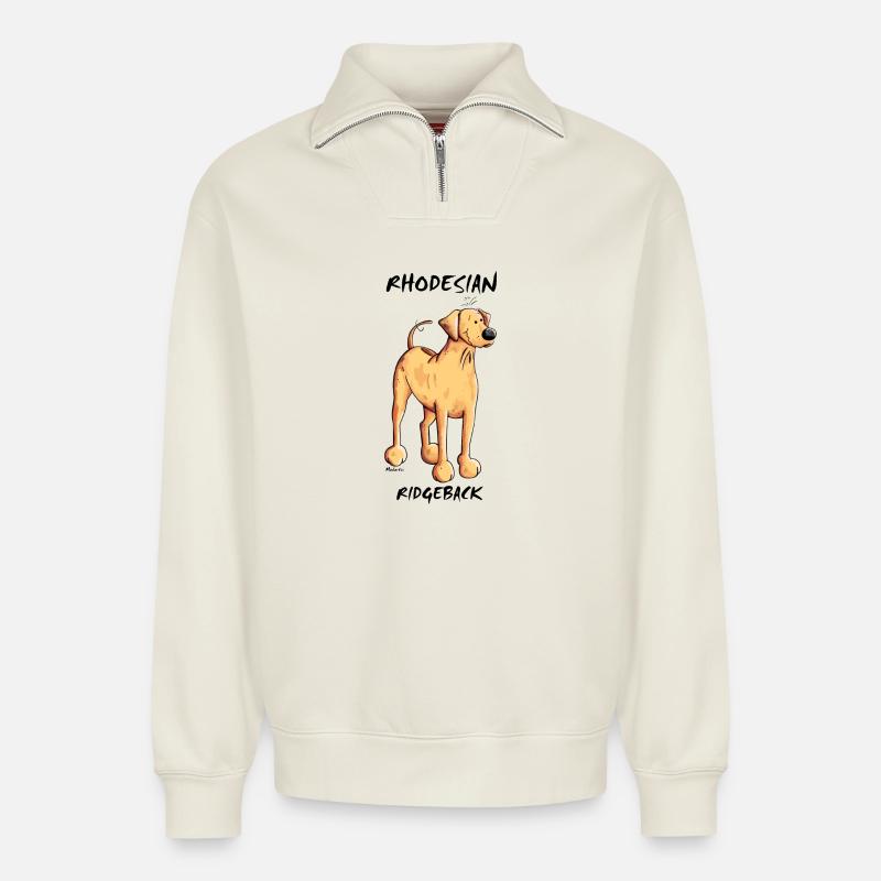 Funny Rhodesian Ridgeback - Relaxed Unisex Organic Half Zip Sweatshirt – von SPREAD - Naturweiß