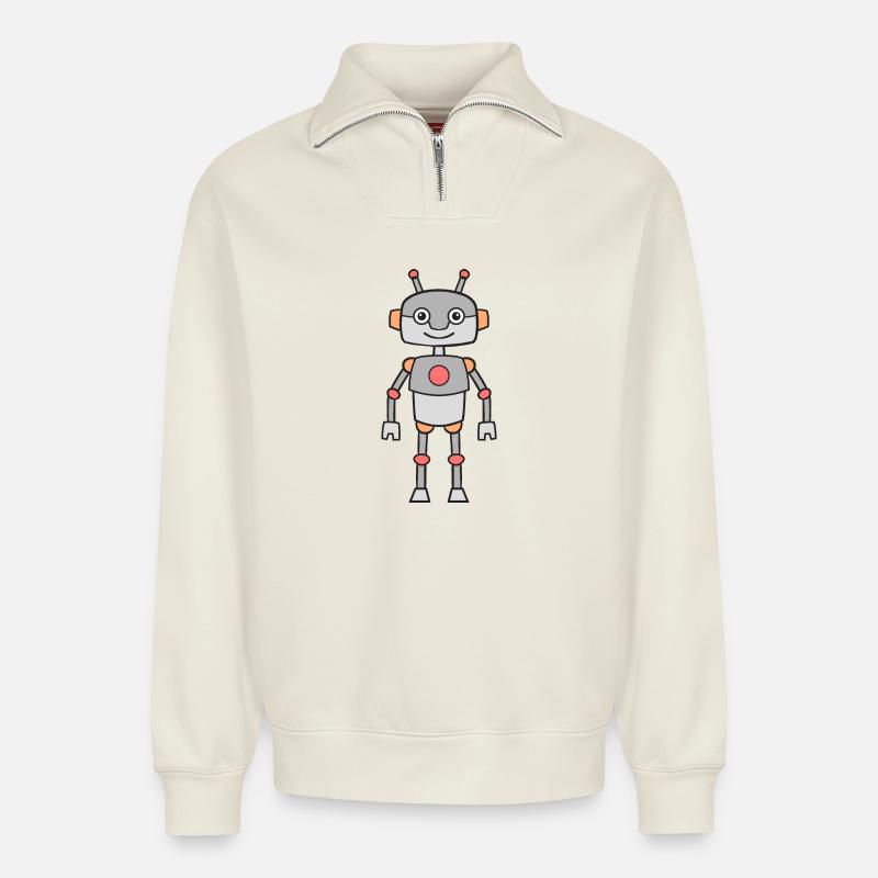 Roboter - Relaxed Unisex Organic Half Zip Sweatshirt – von SPREAD - Naturweiß