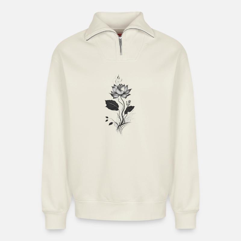 Lilie - Relaxed Unisex Organic Half Zip Sweatshirt – von SPREAD - Naturweiß