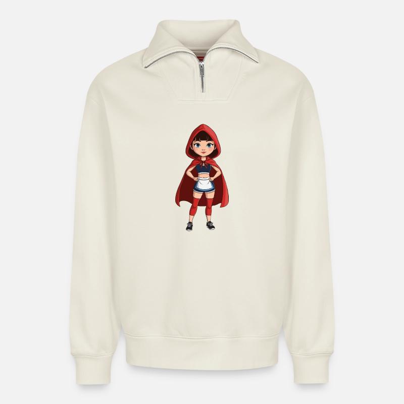 Le Petit Chaperon rouge_dur - Sweat unisexe décontracté en coton biologique à demi-zip – de SPREAD - blanc cassé