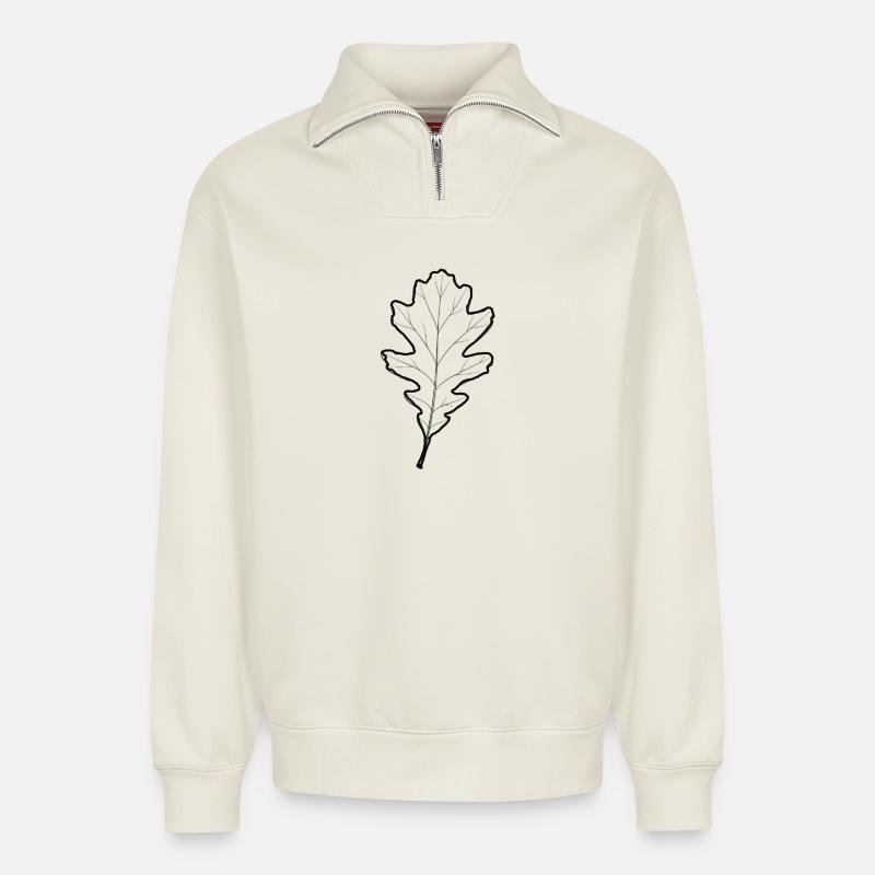 LiGu-Design - Eichenblatt Umriss - Relaxed Unisex Organic Half Zip Sweatshirt – von SPREAD - Naturweiß