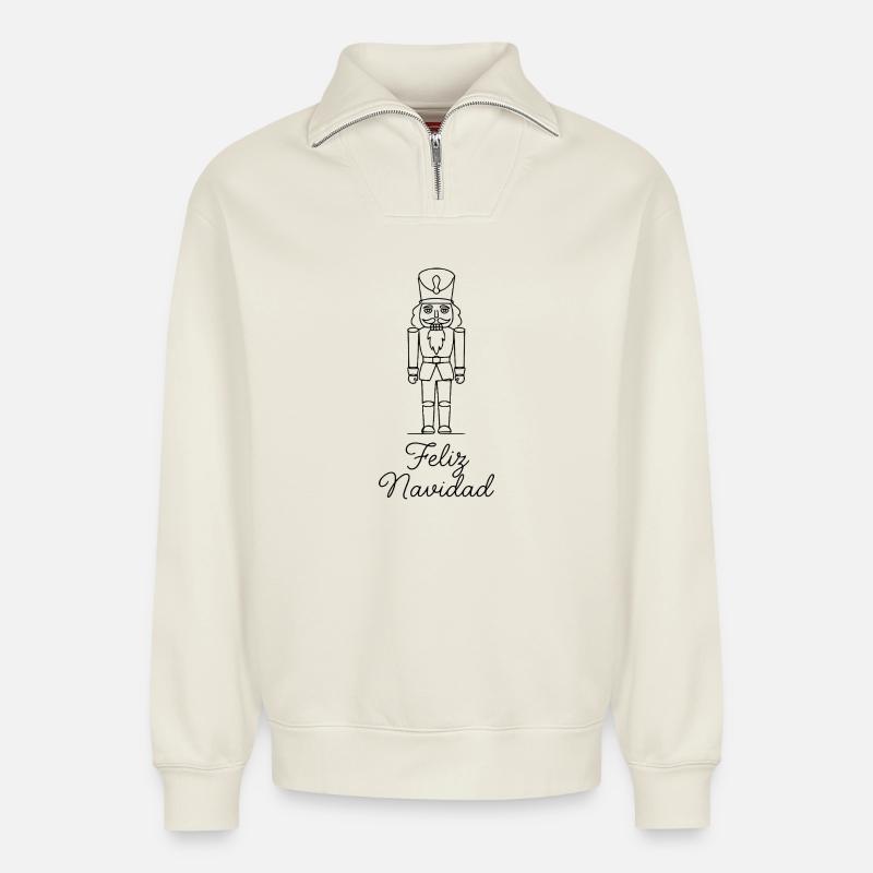 Feliz Navidad Nussknacker Weihnachten - Relaxed Unisex Organic Half Zip Sweatshirt – von SPREAD - Naturweiß