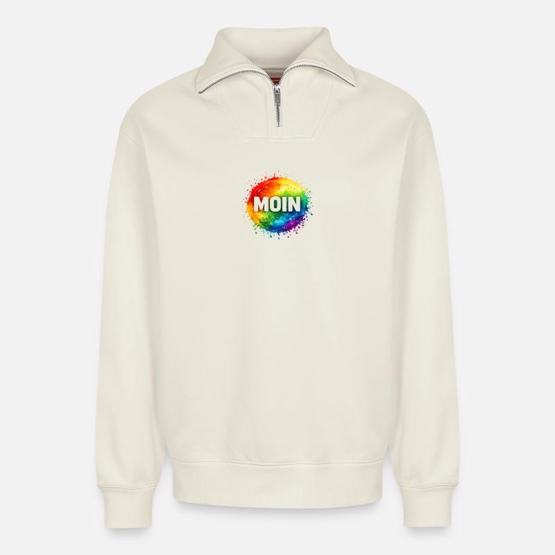 Moin dans la cascade arc-en-ciel - Sweat unisexe décontracté en coton biologique à demi-zip – de SPREAD - blanc cassé