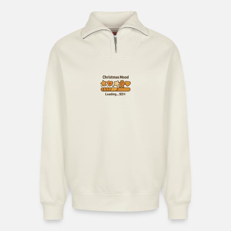 Weihnachtslaune Plätzchen Loading - Relaxed Unisex Organic Half Zip Sweatshirt – von SPREAD - Naturweiß