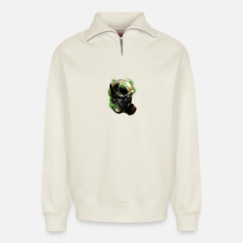 Gas skull - Relaxed Unisex Organic Half Zip Sweatshirt – von SPREAD - Naturweiß
