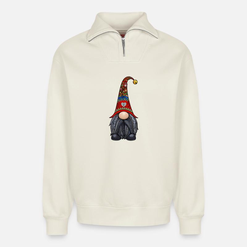 Tomte Zentangle - Sweat unisexe décontracté en coton biologique à demi-zip – de SPREAD - blanc cassé