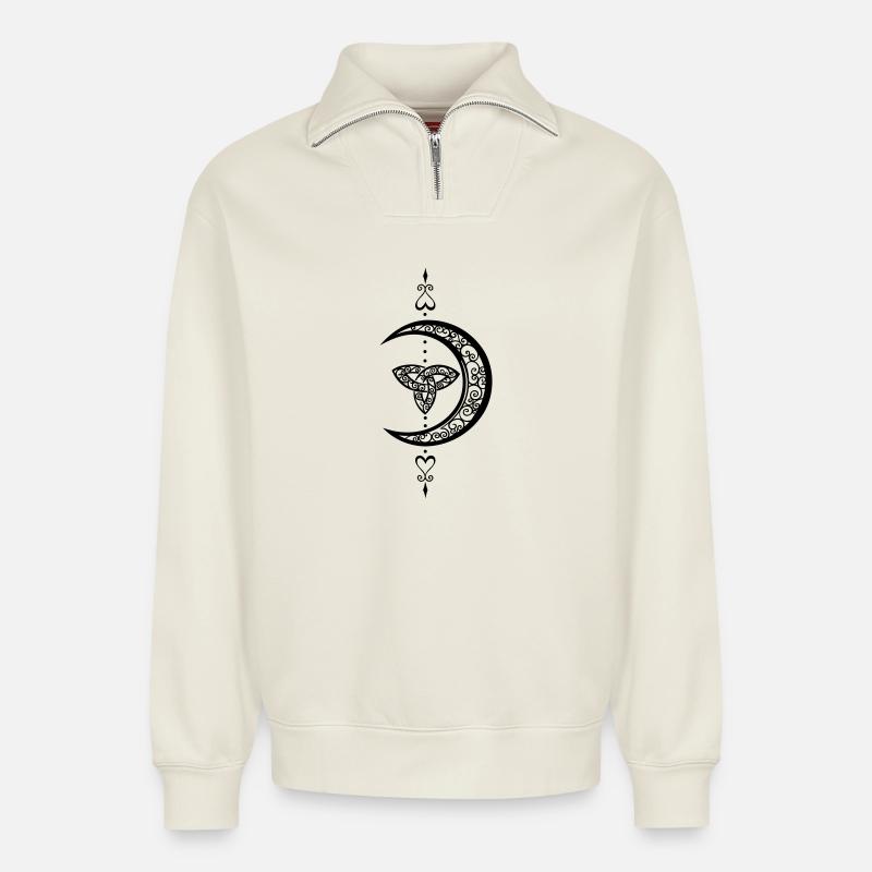 Mond Celtic Trinity Lune - Sweat unisexe décontracté en coton biologique à demi-zip – de SPREAD - blanc cassé