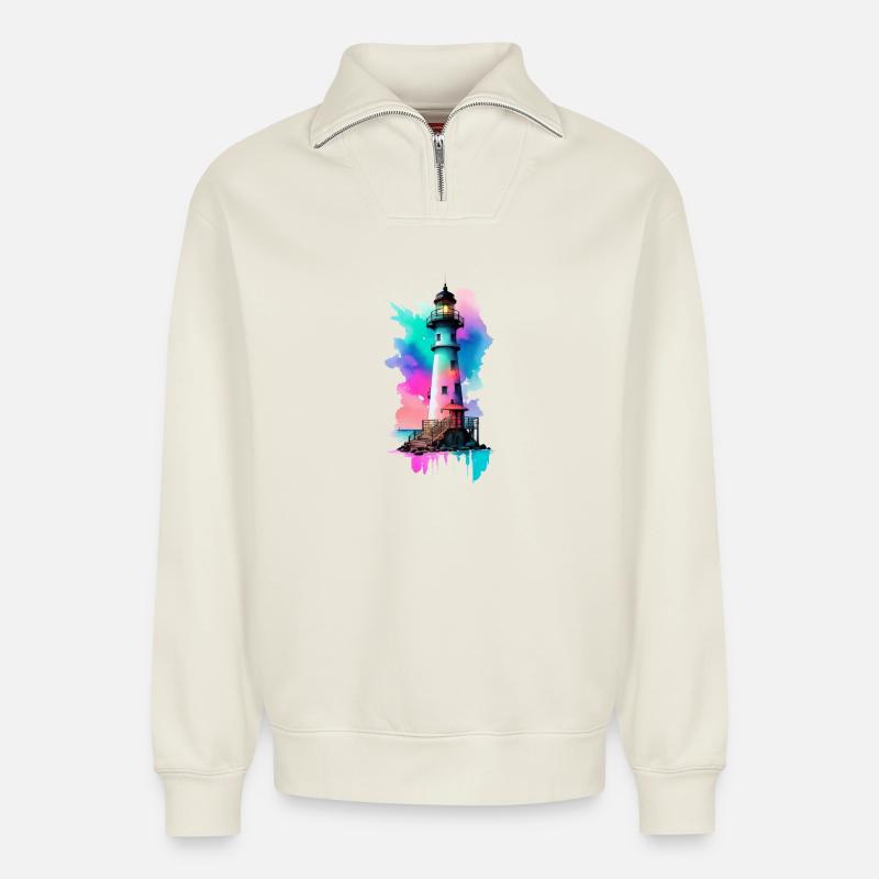 Lighthouse - Relaxed Unisex Organic Half Zip Sweatshirt – by SPREAD - off white