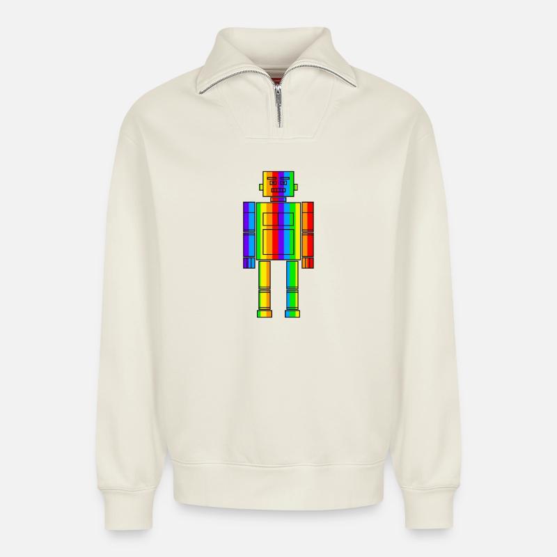 Rainbow Robot - Relaxed Unisex Organic Half Zip Sweatshirt – by SPREAD - off white