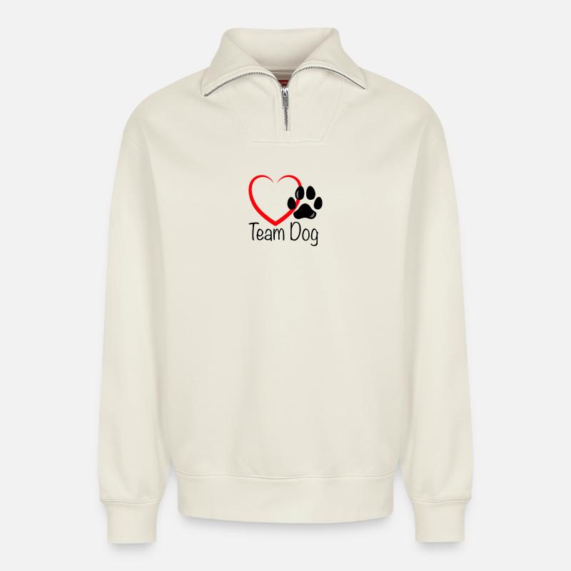 Team Dog Herz - Relaxed Unisex Organic Half Zip Sweatshirt – von SPREAD - Naturweiß