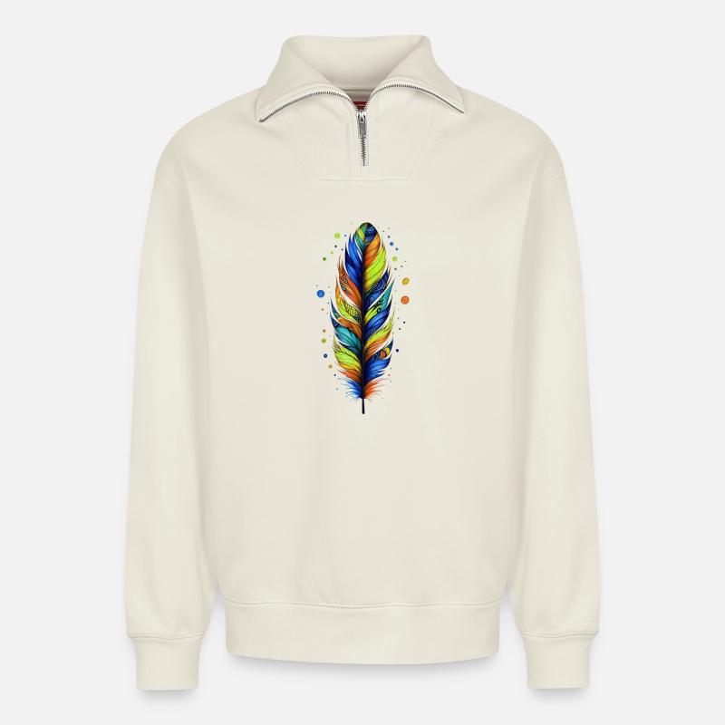 Plume - Sweat unisexe décontracté en coton biologique à demi-zip – de SPREAD - blanc cassé