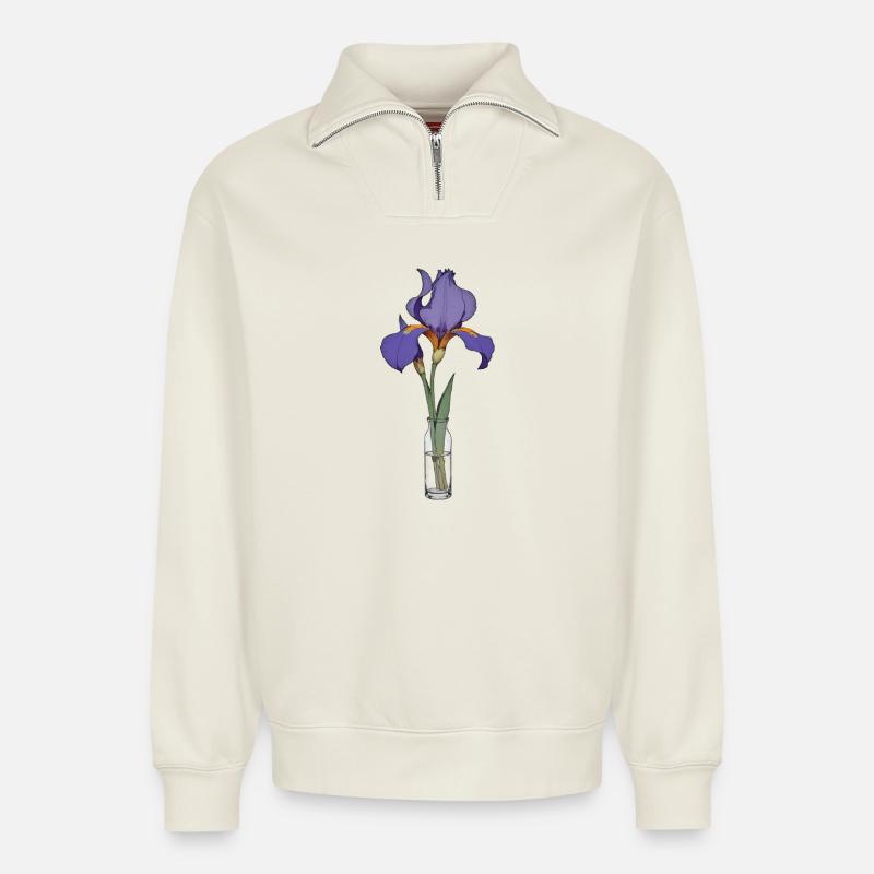 Iris - Relaxed Unisex Organic Half Zip Sweatshirt – by SPREAD - off white