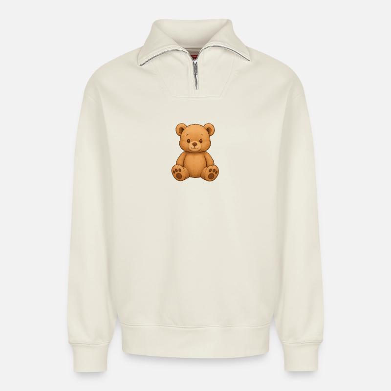 Kuscheltier süßer Teddy - Relaxed Unisex Organic Half Zip Sweatshirt – von SPREAD - Naturweiß