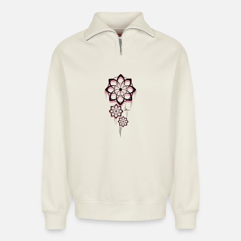Geometrisches Mandala Dreamcatcher Design - Relaxed Unisex Organic Half Zip Sweatshirt – von SPREAD - Naturweiß