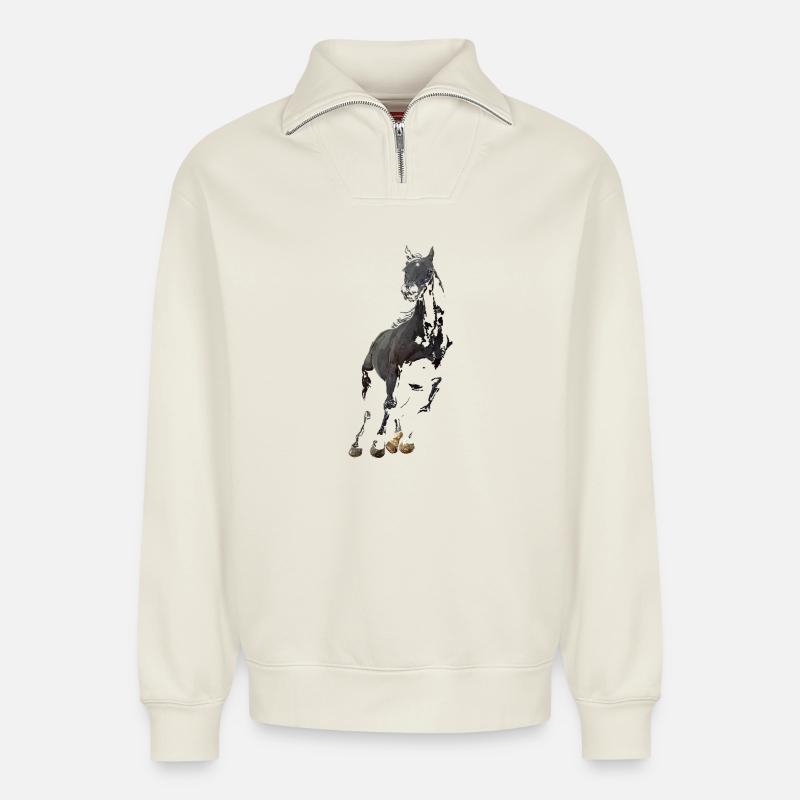 Pferd - Relaxed Unisex Organic Half Zip Sweatshirt – von SPREAD - Naturweiß