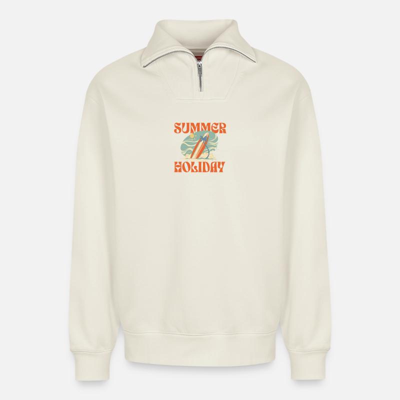 Summer Holiday - Relaxed Unisex Organic Half Zip Sweatshirt – von SPREAD - Naturweiß