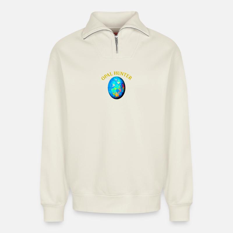 Opal Hunter: Bunter Eierdruck - Relaxed Unisex Organic Half Zip Sweatshirt – von SPREAD - Naturweiß