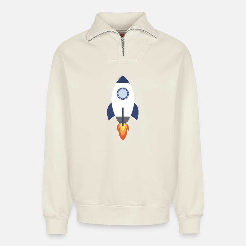 Rocket space - Relaxed Unisex Organic Half Zip Sweatshirt – by SPREAD - off white