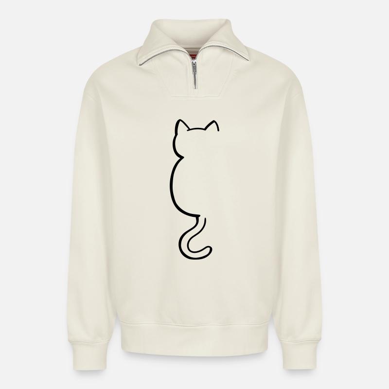cat silouette - Sweat unisexe décontracté en coton biologique à demi-zip – de SPREAD - blanc cassé