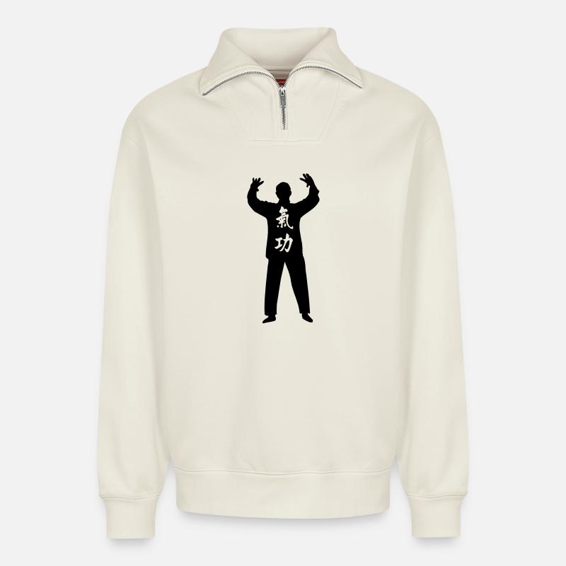Kung Fu Qi Gong - Relaxed Unisex Organic Half Zip Sweatshirt – von SPREAD - Naturweiß