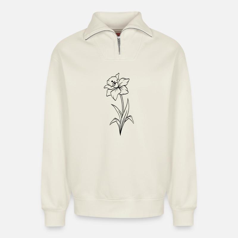 Narzisse - Relaxed Unisex Organic Half Zip Sweatshirt – von SPREAD - Naturweiß
