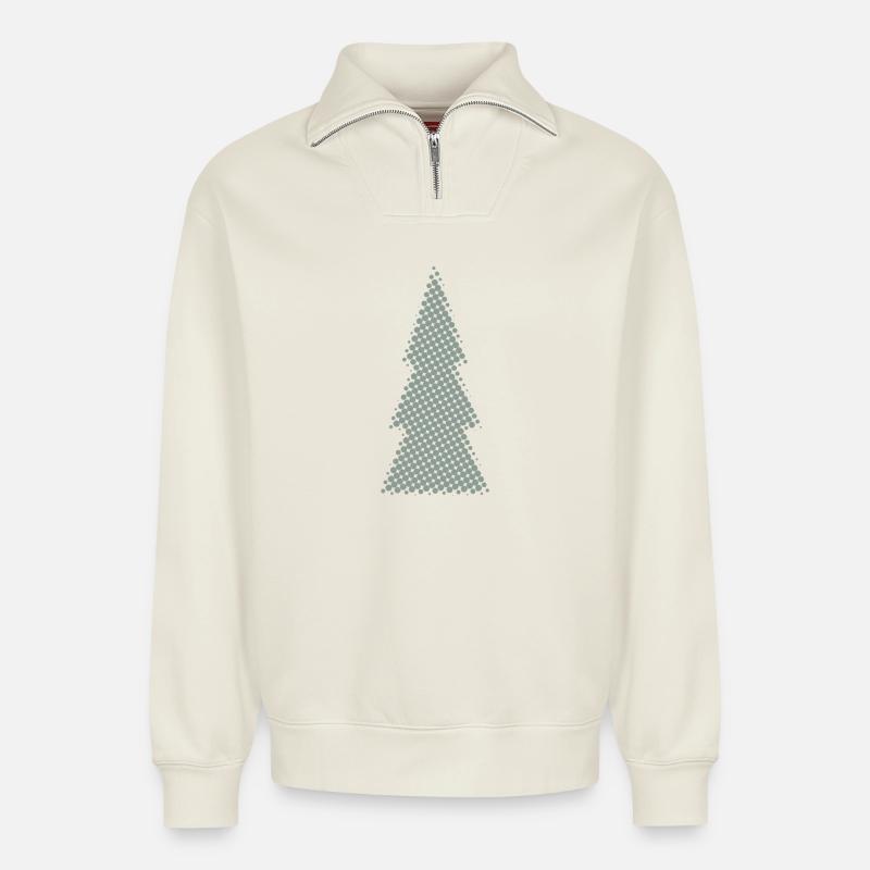 Weihnachtsbaum Pixeldesign tanne - Relaxed Unisex Organic Half Zip Sweatshirt – von SPREAD - Naturweiß
