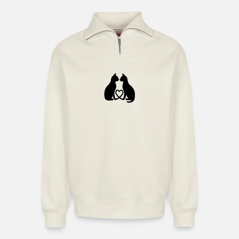 Katzenliebe - Relaxed Unisex Organic Half Zip Sweatshirt – von SPREAD - Naturweiß