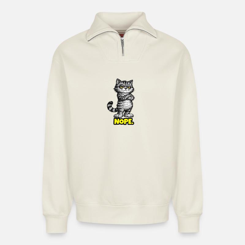 Nope. – Grumpy Katze (Chef Vibes) - Relaxed Unisex Organic Half Zip Sweatshirt – von SPREAD - Naturweiß