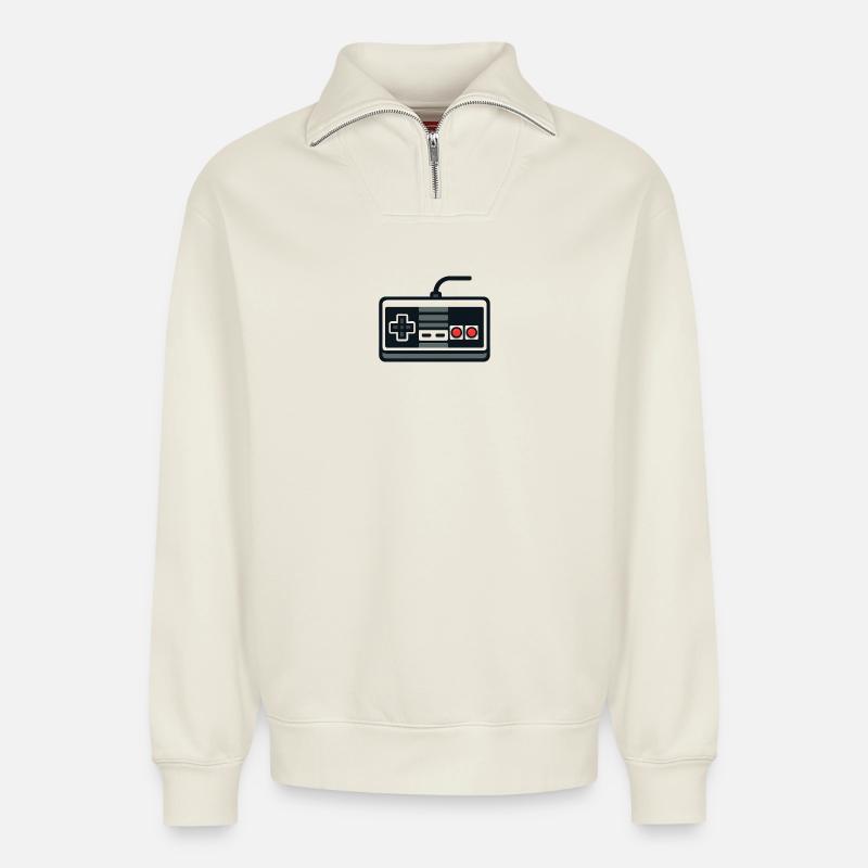 Retro NES Style Gamepad Outline - Relaxed Unisex Organic Half Zip Sweatshirt – by SPREAD - off white