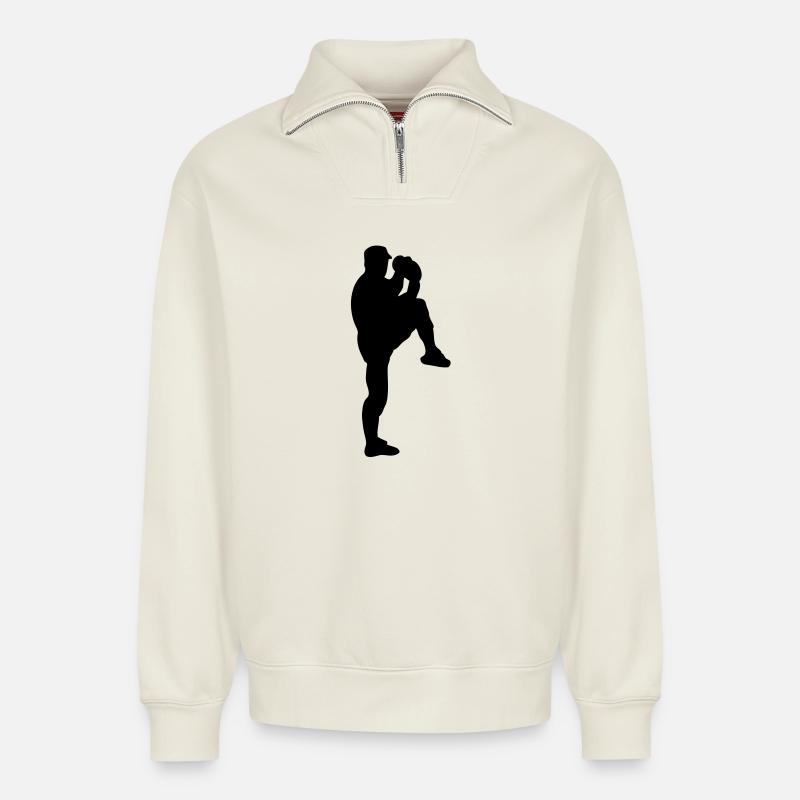 pitcher - Relaxed Unisex Organic Half Zip Sweatshirt – by SPREAD - off white