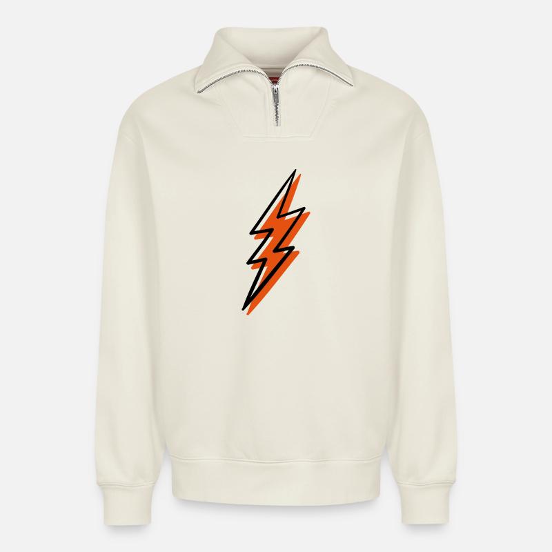 Spiral Fire Lightning - Relaxed Unisex Organic Half Zip Sweatshirt – by SPREAD - off white