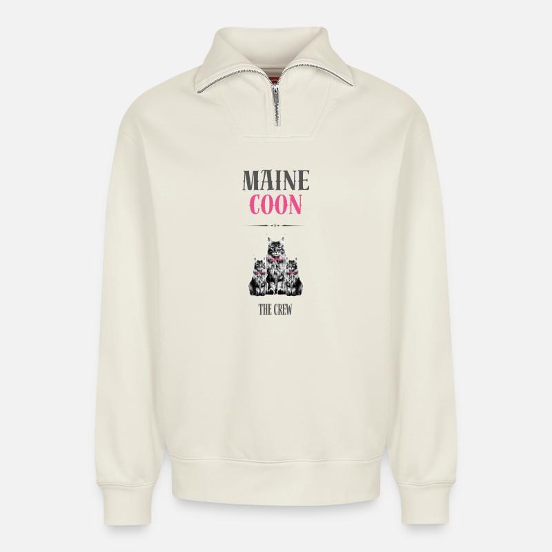 Maine Coon - Die Crew - Relaxed Unisex Organic Half Zip Sweatshirt – von SPREAD - Naturweiß