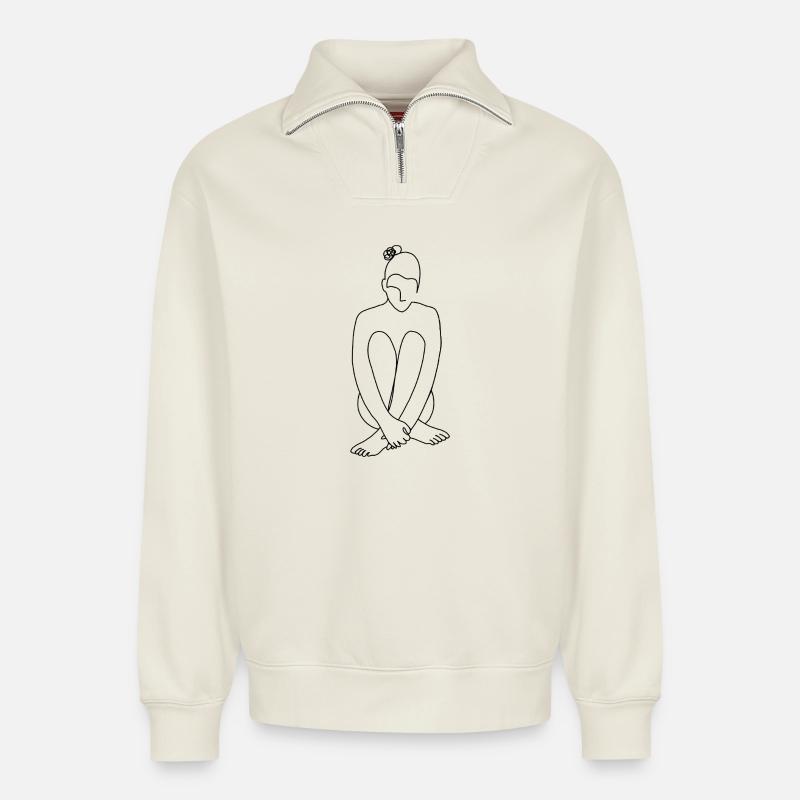 Dedans - Sweat unisexe décontracté en coton biologique à demi-zip – de SPREAD - blanc cassé