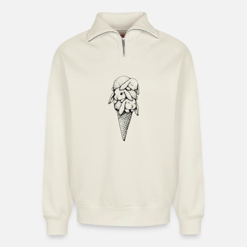 Häschen Eiscreme - Relaxed Unisex Organic Half Zip Sweatshirt – von SPREAD - Naturweiß