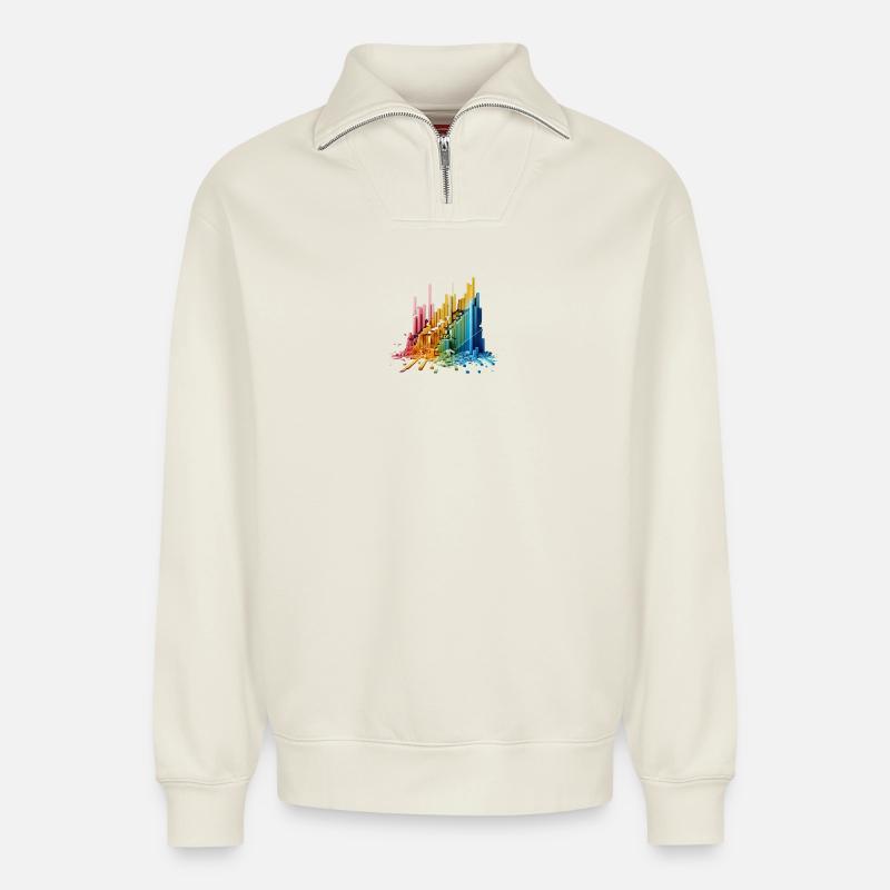 Frequency Wall - Relaxed Unisex Organic Half Zip Sweatshirt – by SPREAD - off white