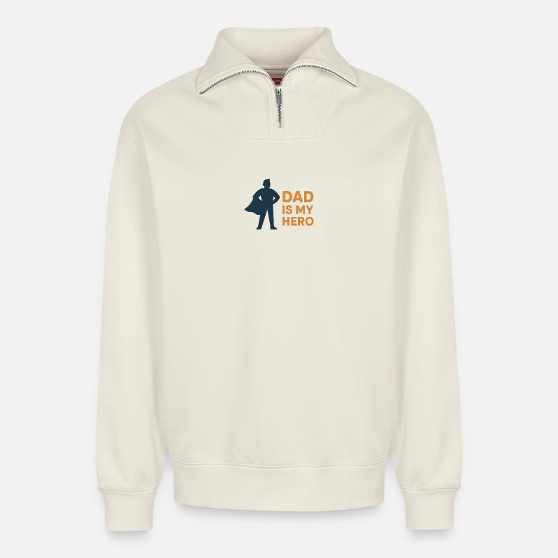 Vaterheld Cape Motiv - Relaxed Unisex Organic Half Zip Sweatshirt – von SPREAD - Naturweiß